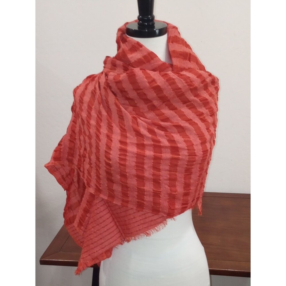 Amba Agnes Natural Hand Woven Wool And Silk Stole Fringed Scarf 72 x 24 Handmade